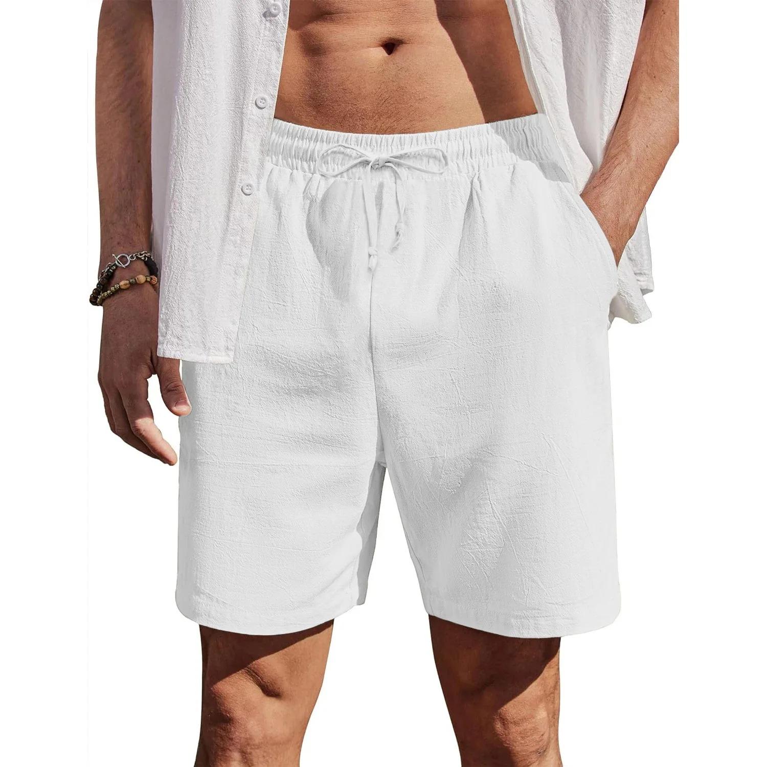 

Men s Cotton Linen Shorts Beach Style Lightweight Breathable Casual Short Pants Vacation Hawaii Loose Fit Comfortable Shorts XXXL белый