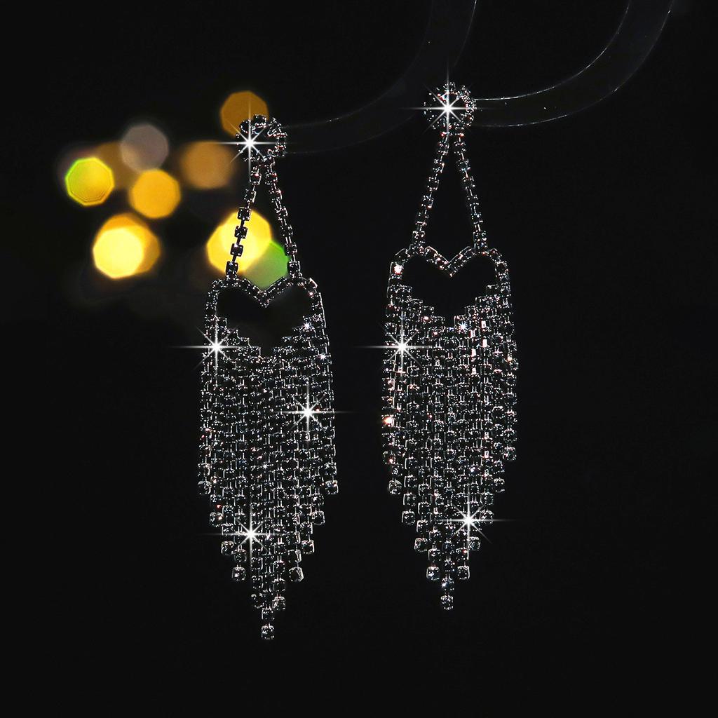 Temperament Advanced Sense Hollow Love Long Fringed Earrings