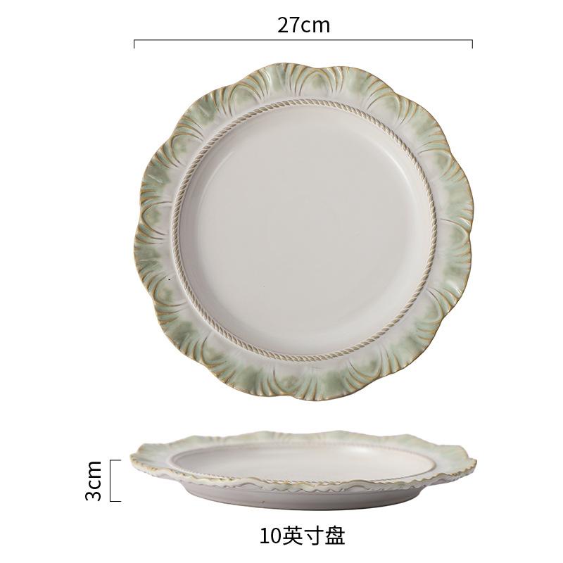 European-Style Relief Ceramic Tableware Set, Household Kiln Change, Retro Western Food Plate, Cup Plate Combination, Steak Pizza Plate, Bone Plate.