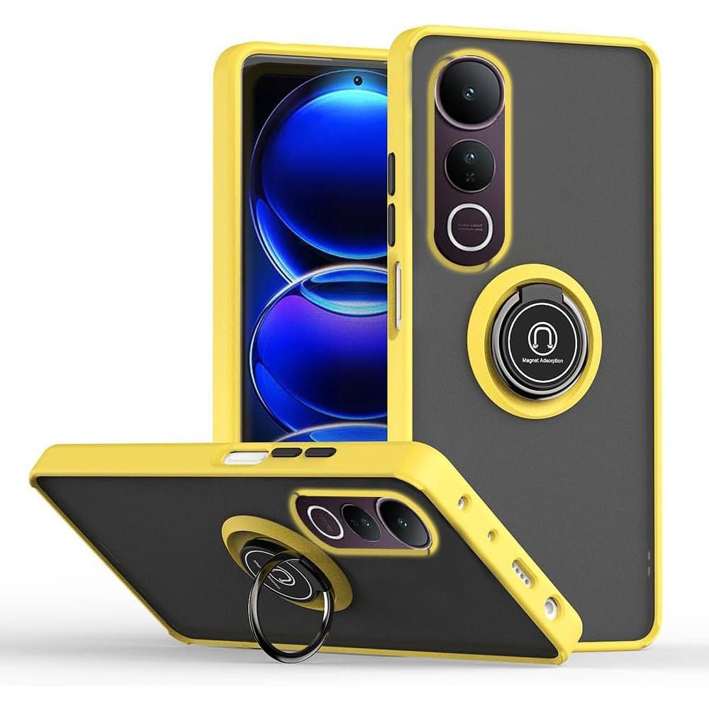 

Матовый чехол Armor для Vivo V50 Lite 5G, чехол с кольцом-магнитом, подставка-держатель, противоударный чехол, Coque Fundas vivo V50 Lite жёлтый