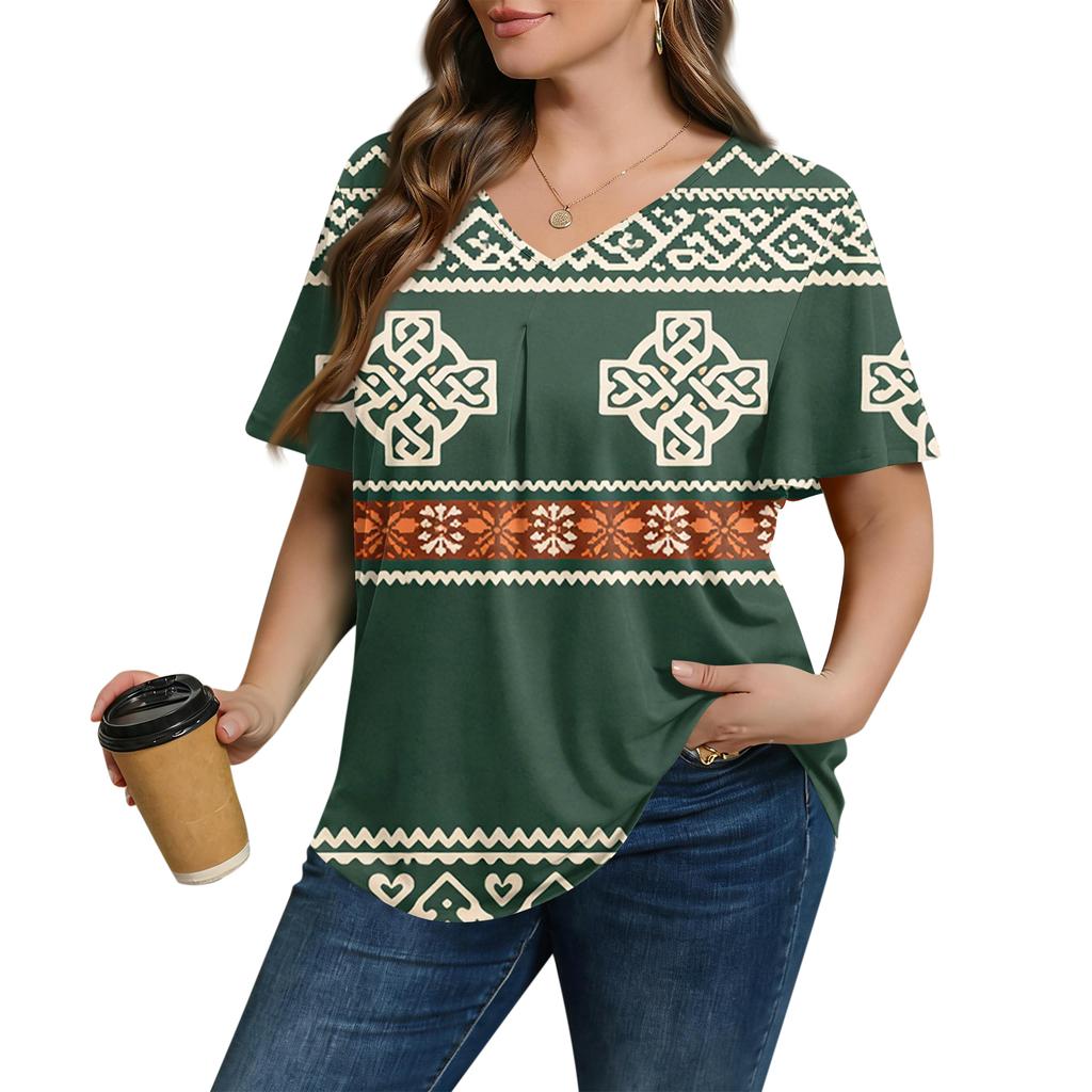 Women's Plus Size Fashionable Casual Loose-Fit Short Sleeve Elegant V Neck Blouse For Work