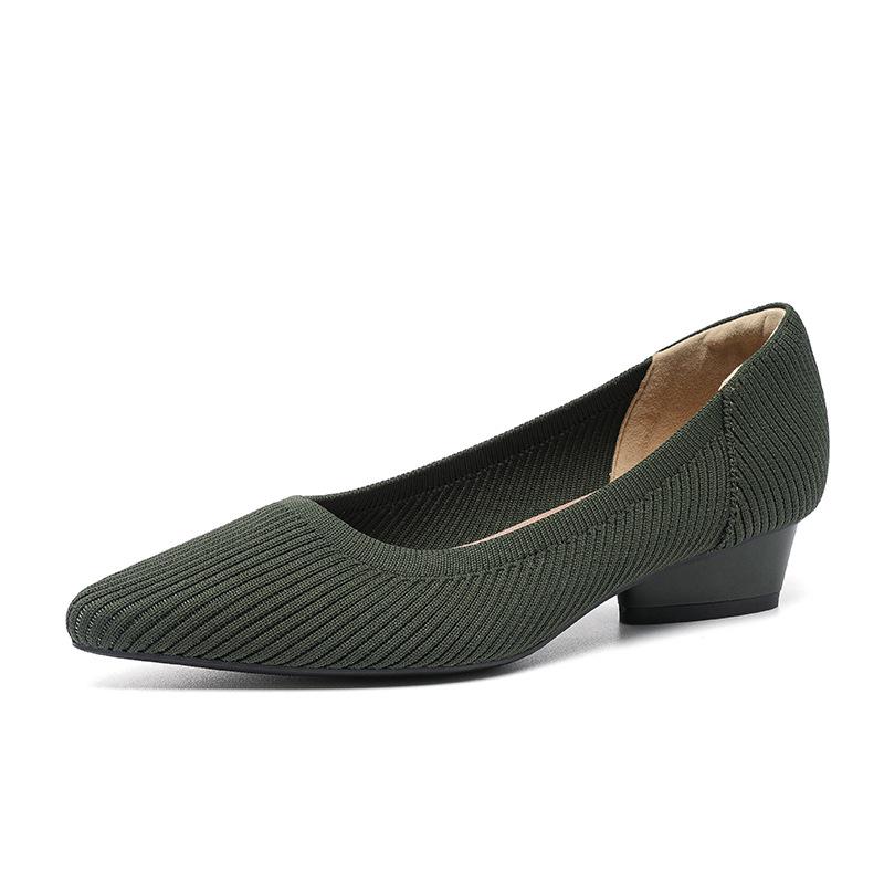 

B35-3 Pointed Toe Low-Cut Chunky Heel Breathable Plus Size Striped Knit Shoes 38