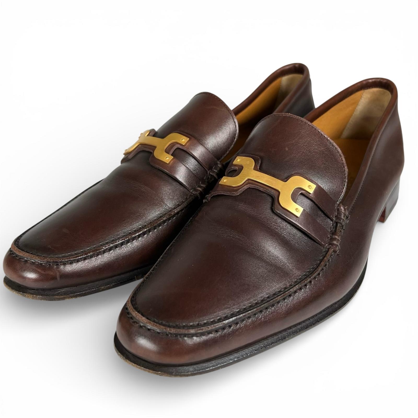 

Great HERMES loafers H logo Metal bit Brown mens 40.5 Used