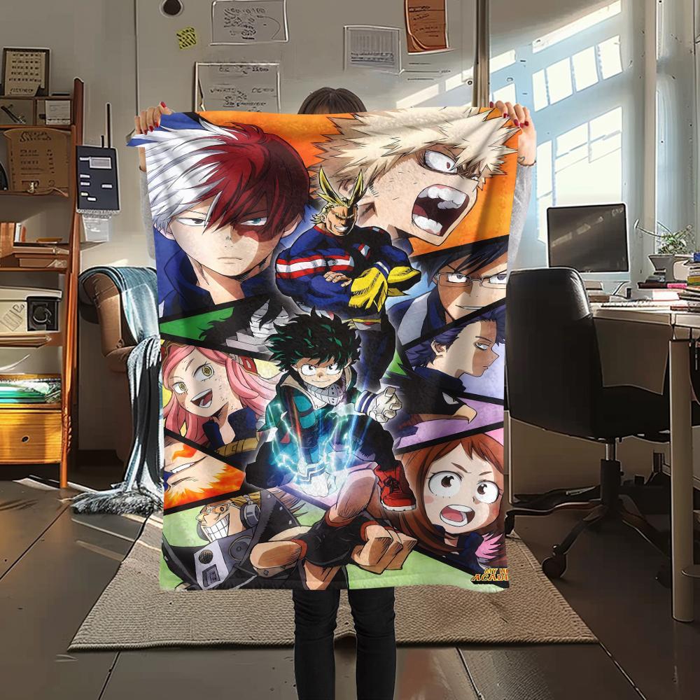 1Pc My Hero Academia Print Flannel Blanket, High Quality Comfortable for All Seasons, Home Decor, Warmth and Comfort, Perfect for Christmas Gifts