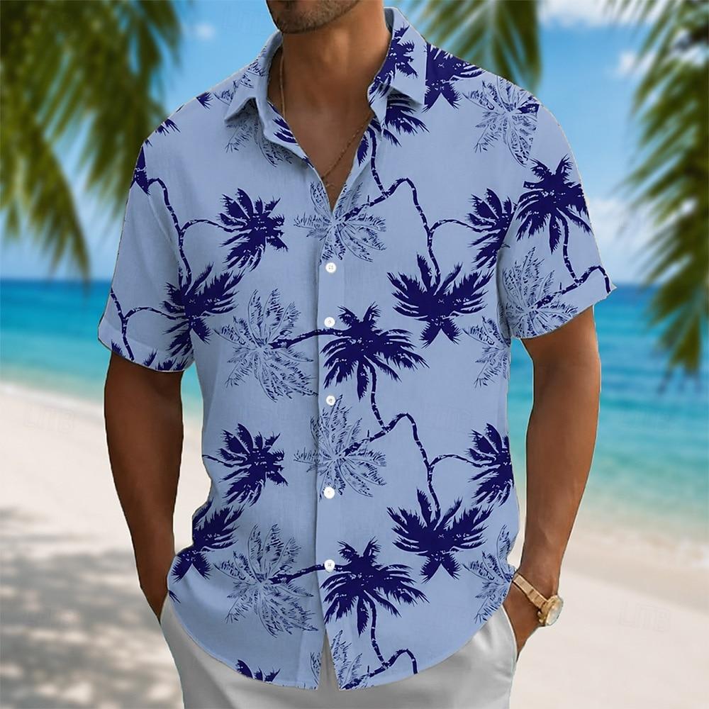 Herren Kokospalme Tropische Pflanzen Sommer Hawaiianisches Hemd Tropische Hemden Aloha Hemd Kurzarm