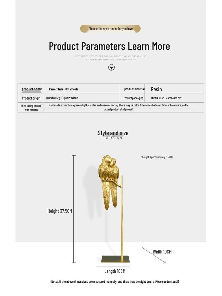 European Creative Parrot Resin TV Cabinet Ornament with Copper for Living Room Decor