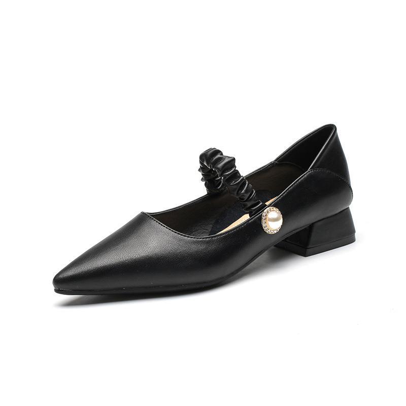 Lightweight Pointed Toe Genuine Leather Single Shoes 3 Cm Shoes Without Grinding Feet for Girls' Office Etiquette Wear Soft Sole Korean Version