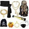 10pcs/set Pirate Cosplay Accessory Set, Head Scarf Belt Necklace Bracelet Kit for Halloween Party Dress-up