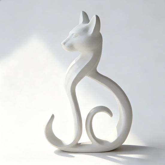 Yousheng 3D Printed Cat Figurine, Minimalist Elegant Sitting Cat Sculpture, Modern Animal Ornament for Home Office Desk Shelf Decor