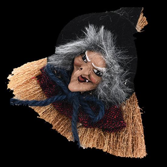 Halloween Witch Broom Pendant Vicious Creepy Old Woman Hanging Hairy Haunted House Rag Door Window Decoration Prop