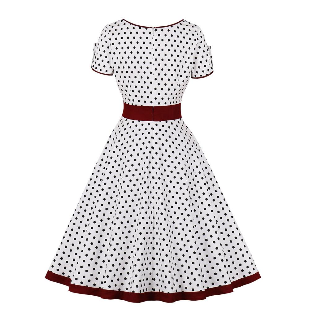 Dámské Vintage šaty Puntíky Rockabilly Koktejl Swing Šaty Jarní Letní Šaty Krátké Rukávy