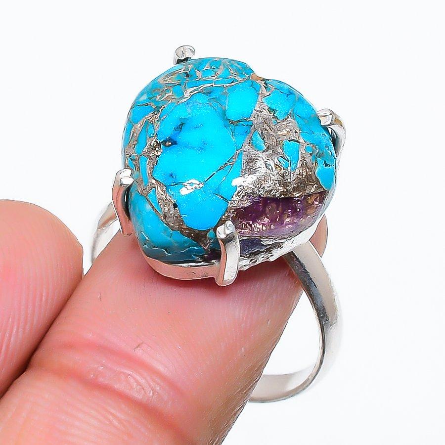 

Copper Blue Turquoise Gemstone 925 Sterling Silver Jewelry Ring Size Adj. GK-6059