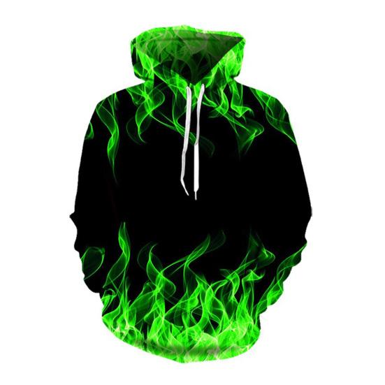 Couple Hoodie Colorful Flame Drawstring Spring Autumn Digital Fire Printed Pockets Sweatshirt