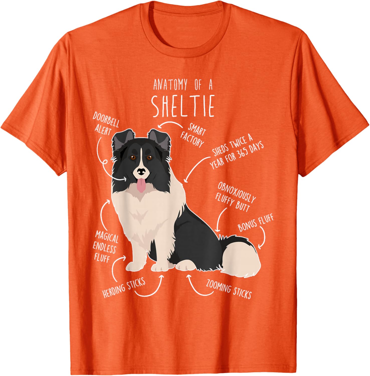 

Anatomy of a Sheltie Shetland Sheepdog Funny Dog Graphic Tee Soft Cotton Casual T-Shirt For Men Women 4XL