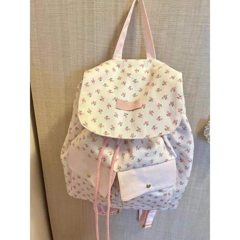 

Cute girl pink floral canvas backpack new high-value large size class bag casual backpack bag