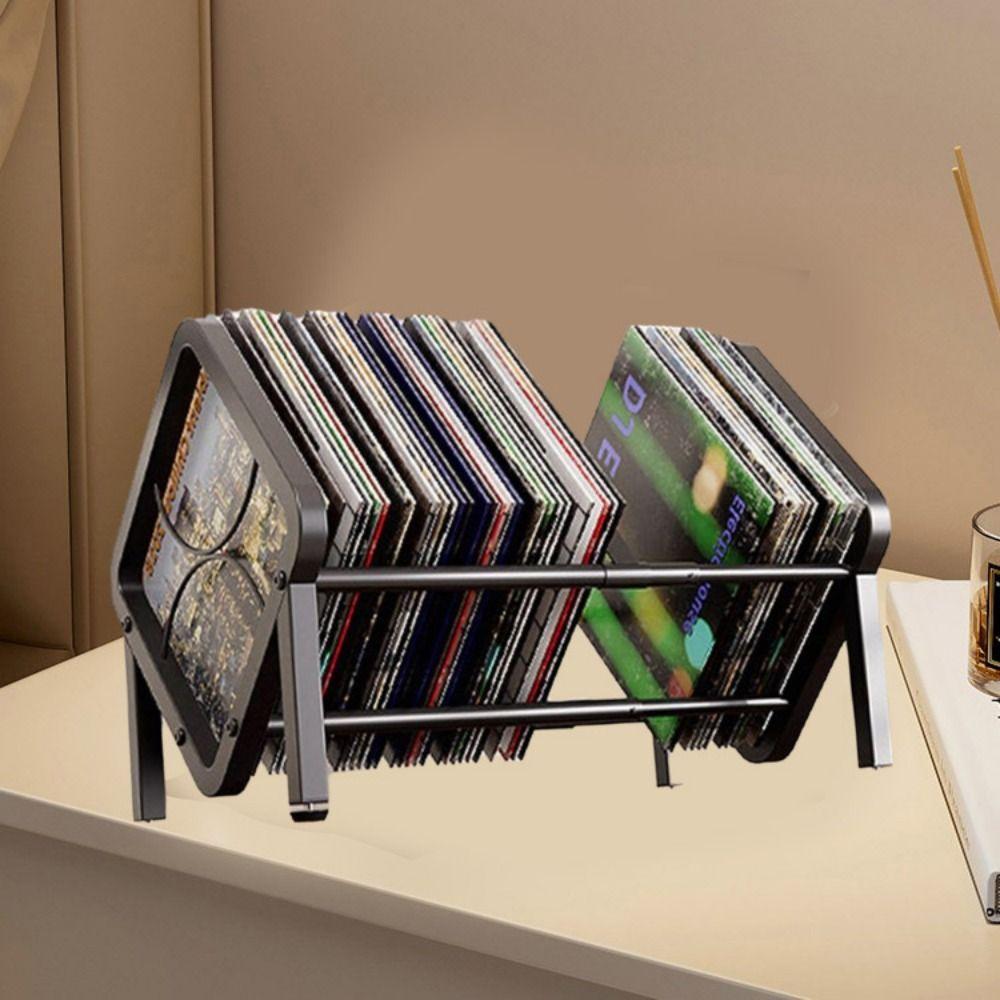 Black Vinyl Record Holder Large Capacity CD Record Display Durable Desktop Bookshelf  Living Room