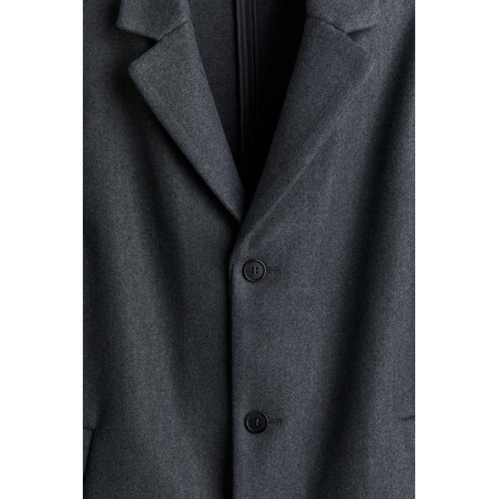 H M sliM Fit Wool Blend Coat Dark Grey