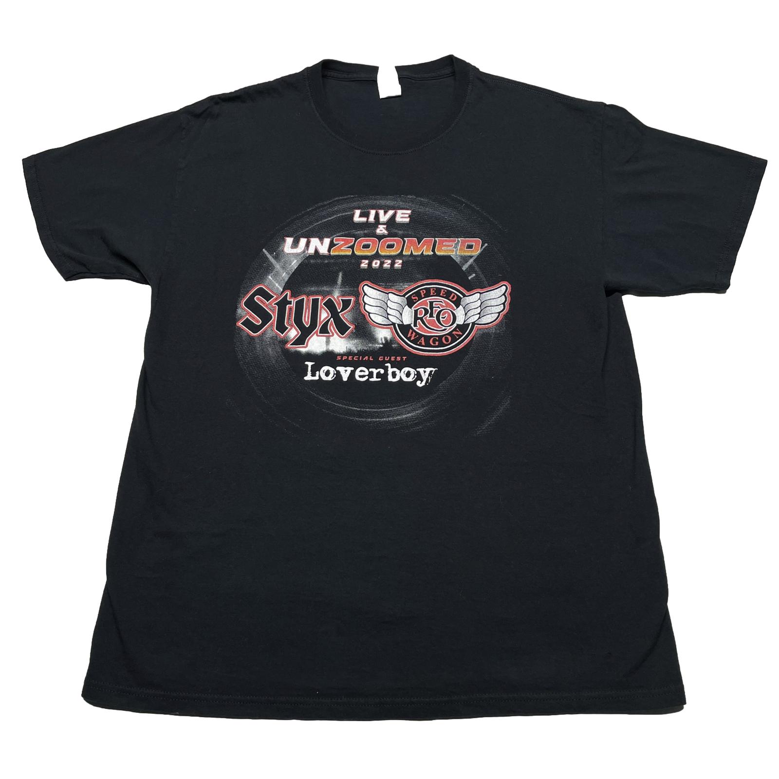 Styx Band T-Shirt Mens Large REO Speedwagon Loverboy USA Tour Classic Rock Black Unisex T-Shirt S