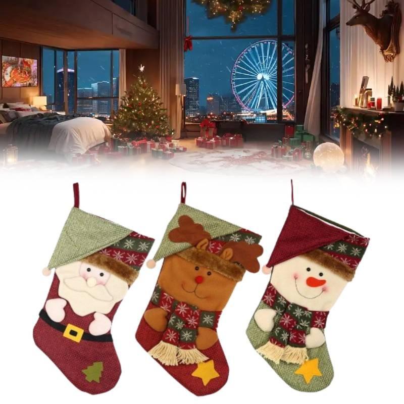 Santa Stocking Christmas Claus Snowman Decorative Pendant Cartoon Kids Gifts
