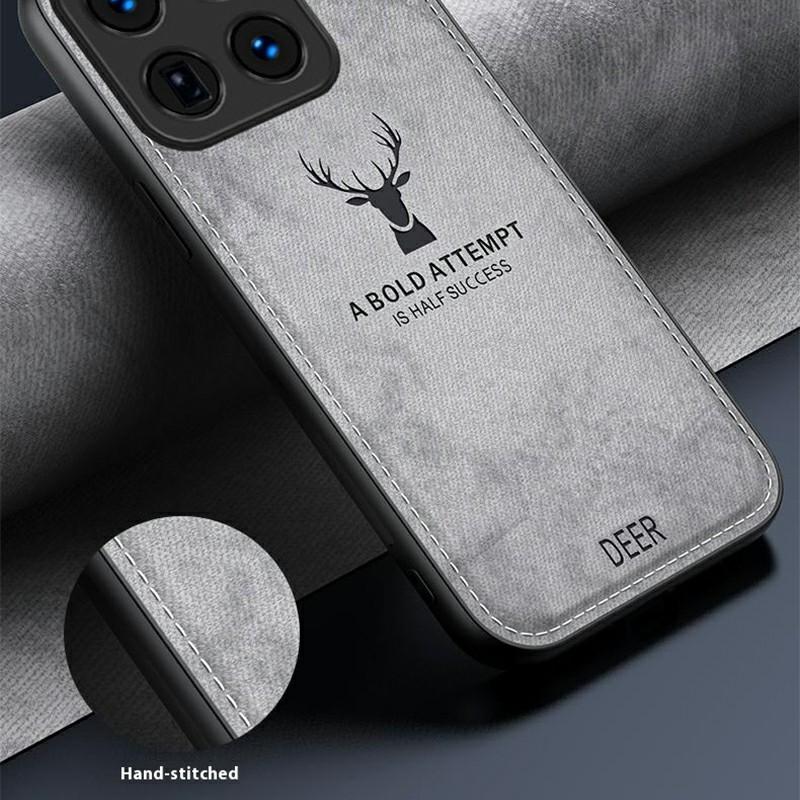 

For Xiaomi 15 Pro Case Deer Pattern Cloth Texture PU Leather Hybrid Phone Cover Blue