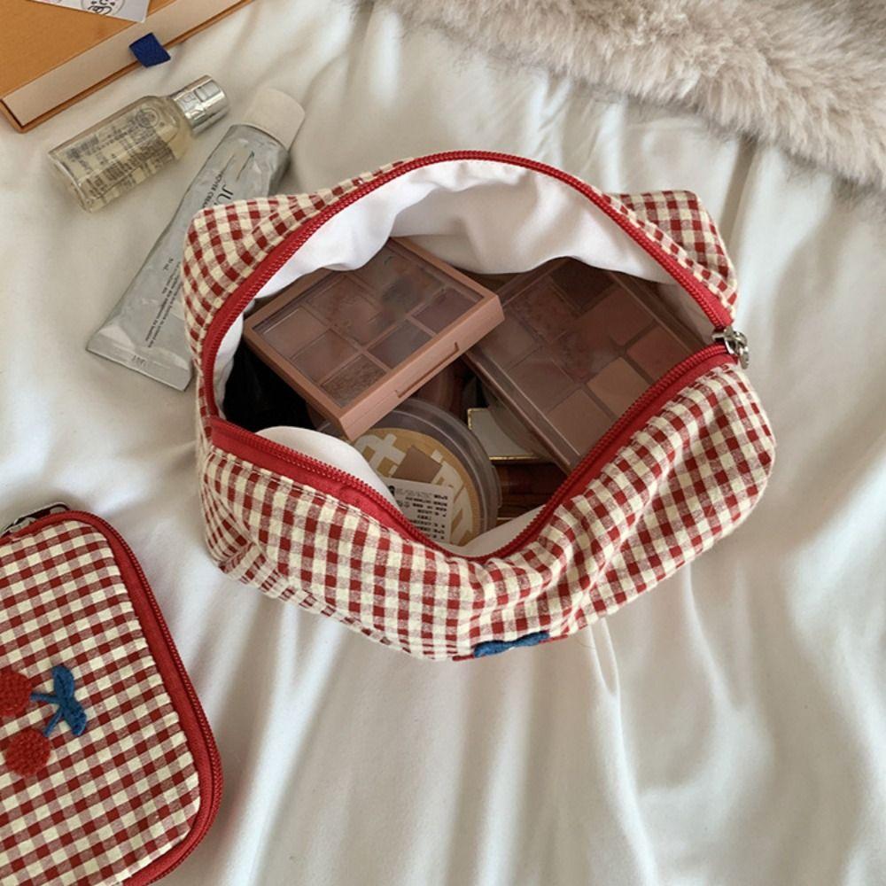Cloth Cherry Cosmetic Bag Cotton Toiletry Bag Fashion Travel Storage Bag  Unisex