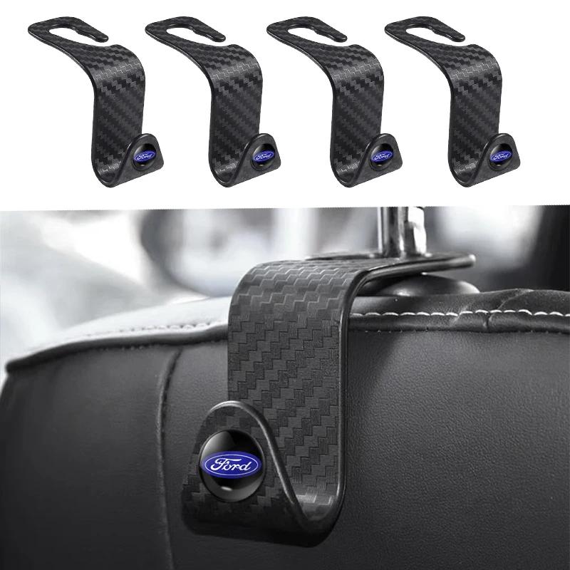 Carbon Fibre Hooks Car Seat Headrest Storage Hanger For Ford Raptor Fiesta Focus2 3 4 Mondeo Ecosport Mustang Fusion Accessories
