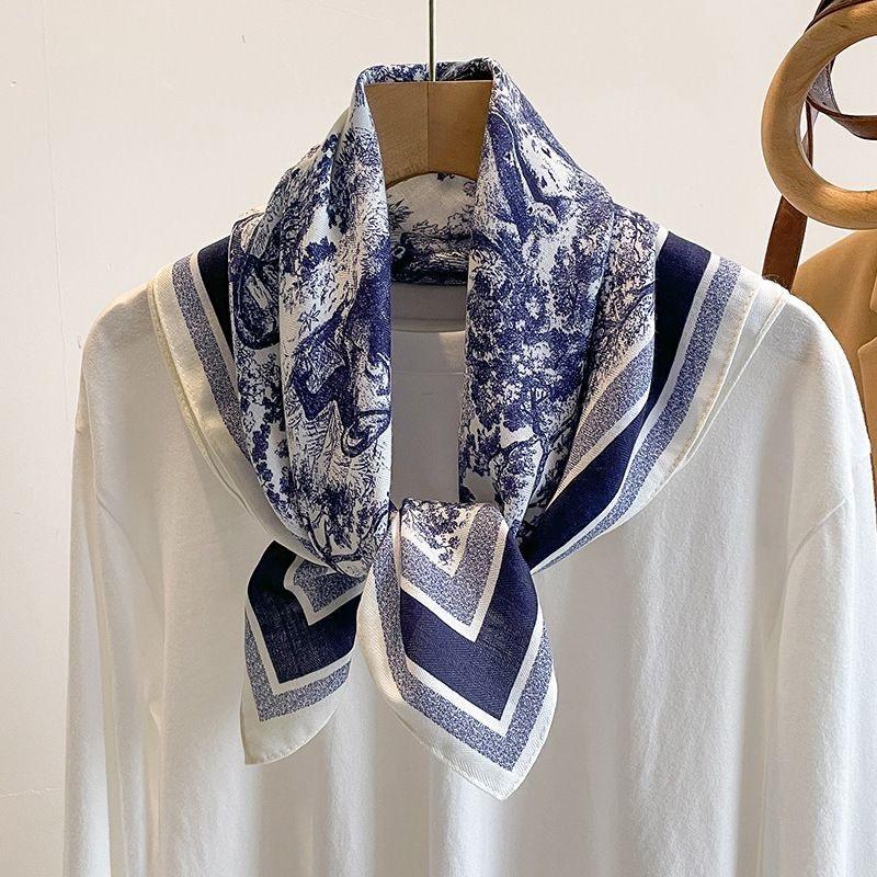 New landscape printed silk scarf square scarf high-end shawl professional versatile neck small square scarf headscarf women'