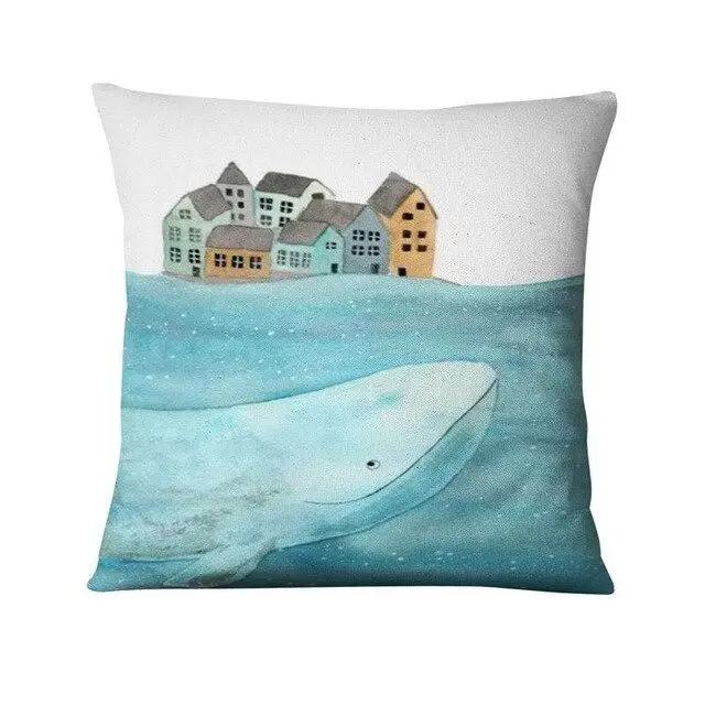 Cartoon Wal Bedruckter Kissenbezug Nordisch Marine Kissen Dekoratives Wohndekor Sofa Überwurf Dekoration