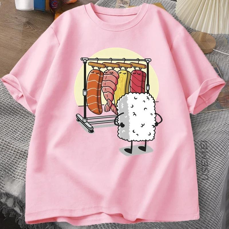 

Sushi with Japanese flavor 100% pure cotton all 2025 band-aids kitten fashion high-quality round-neck clothing t-shirt 4XL