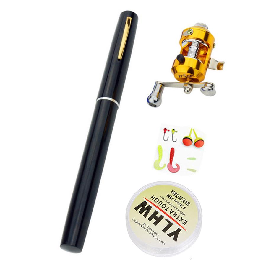 

Портативный карманный телескопический 1-метровый мини-набор удочек и катушек, небольшой удилище для подледной рыбалки с катушкой и крючком для наживки рыбы чёрный