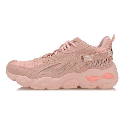 Li Ning Butterfly Textile, Synthetic Leather Slip Resistant Abrasion Resistant Low Top Chunky Sneakers Women's Pink AGLP104-2