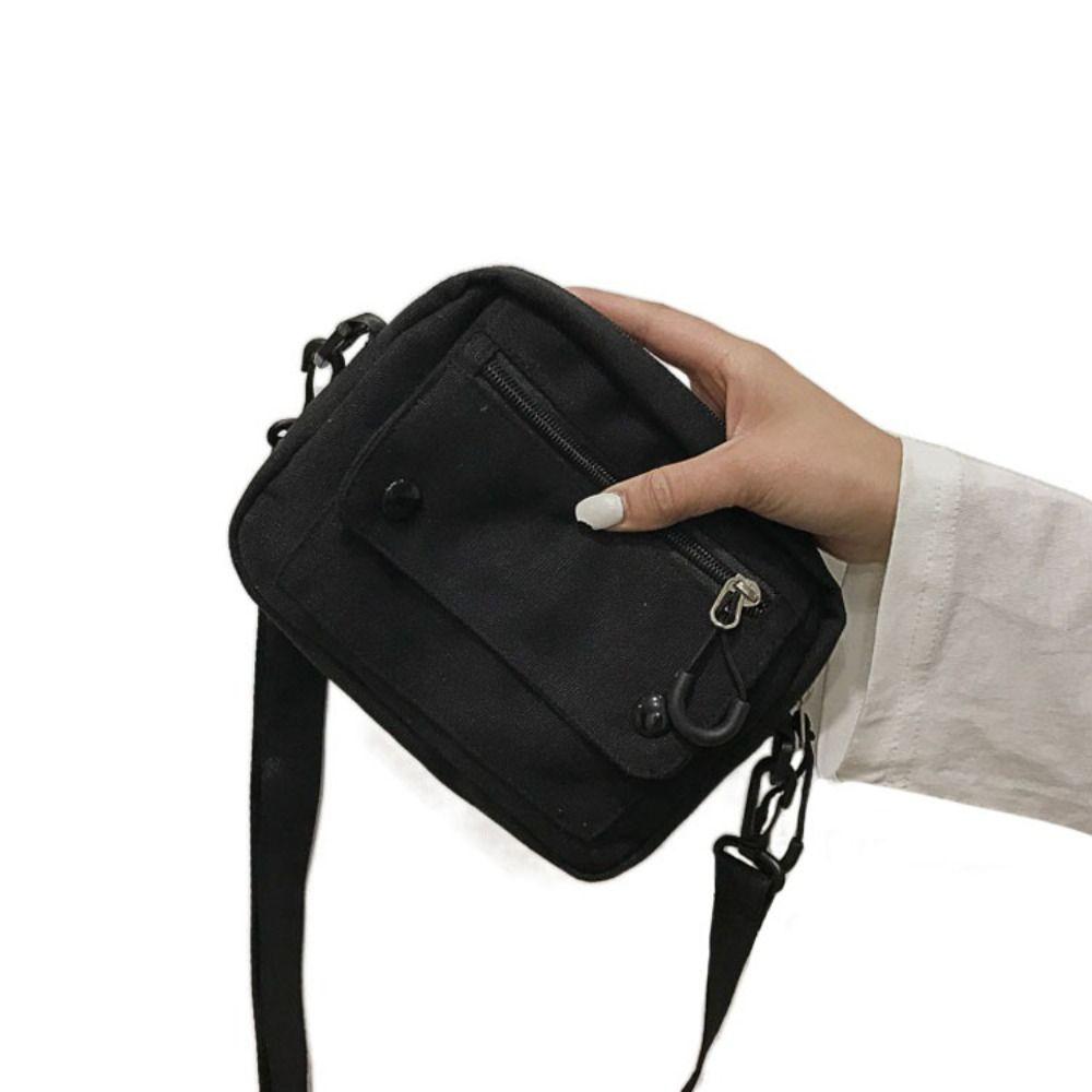 Fashion Pure Color Canvas Shoulder Bag Zipper Canvas Messenger Bags Multifunctional Casual Tote Handbag Student