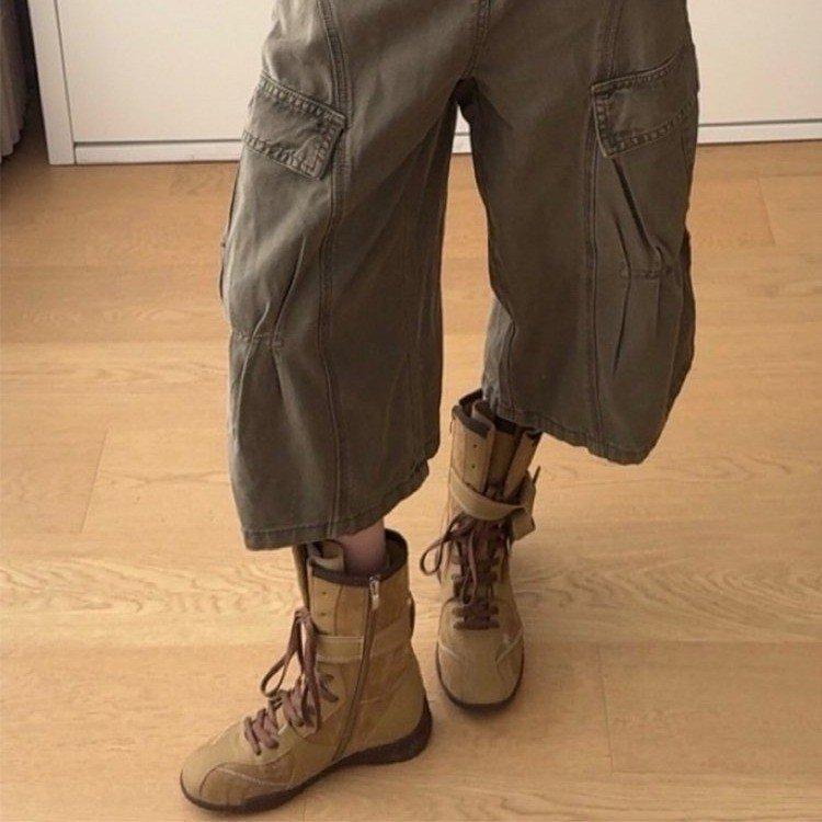 Retro średnie buty bokserskie damskie jesień 2025 nowe brytyjski styl buty typu Martin Meimerad platforma krótkie botki