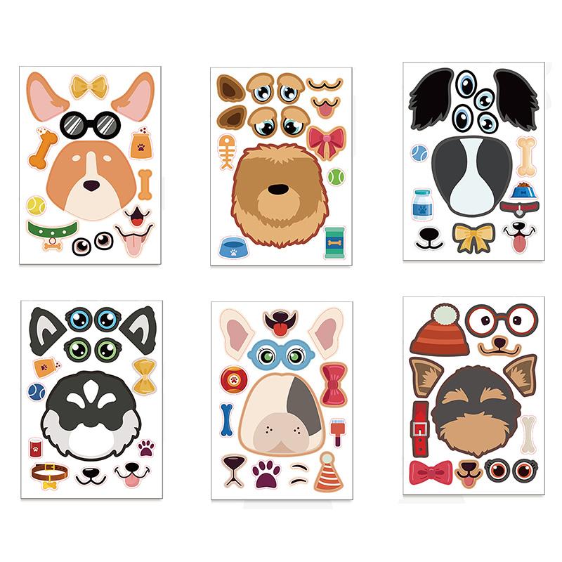 6 Sheetsset Farm Animals Assembled Sticker Kids Diy Make Animal Facial Expression Stickers Creative Toys Gift