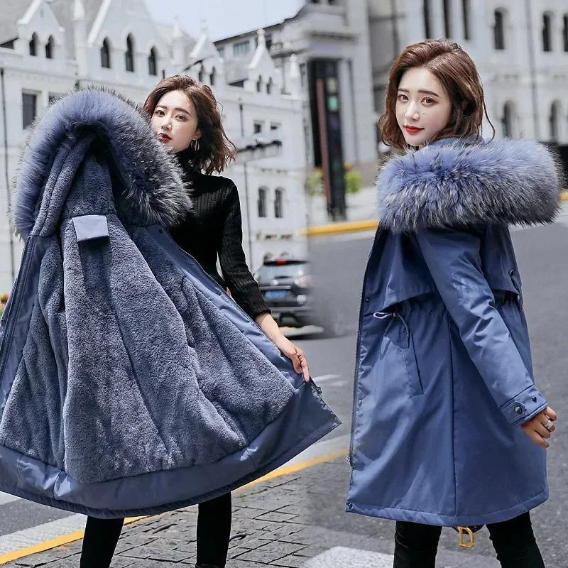 Winter Jacket Women Parka Clothes Long Coat Wool Liner Hooded Jacket Fur Collar Thick Warm Snow Wear Padded Parka