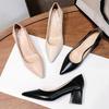 Autumn New Pointed High Heels Women's 5cm Thick Heel Soft Leather Surface Two Wear Professional Daily Large Size Single Shoes