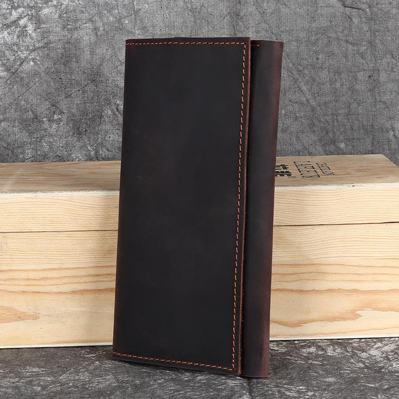Crazy Horse Leather Men's Wallet Long Leather Buckle Leather Money Clip Layer Leather Leather Retro Handmade Bag