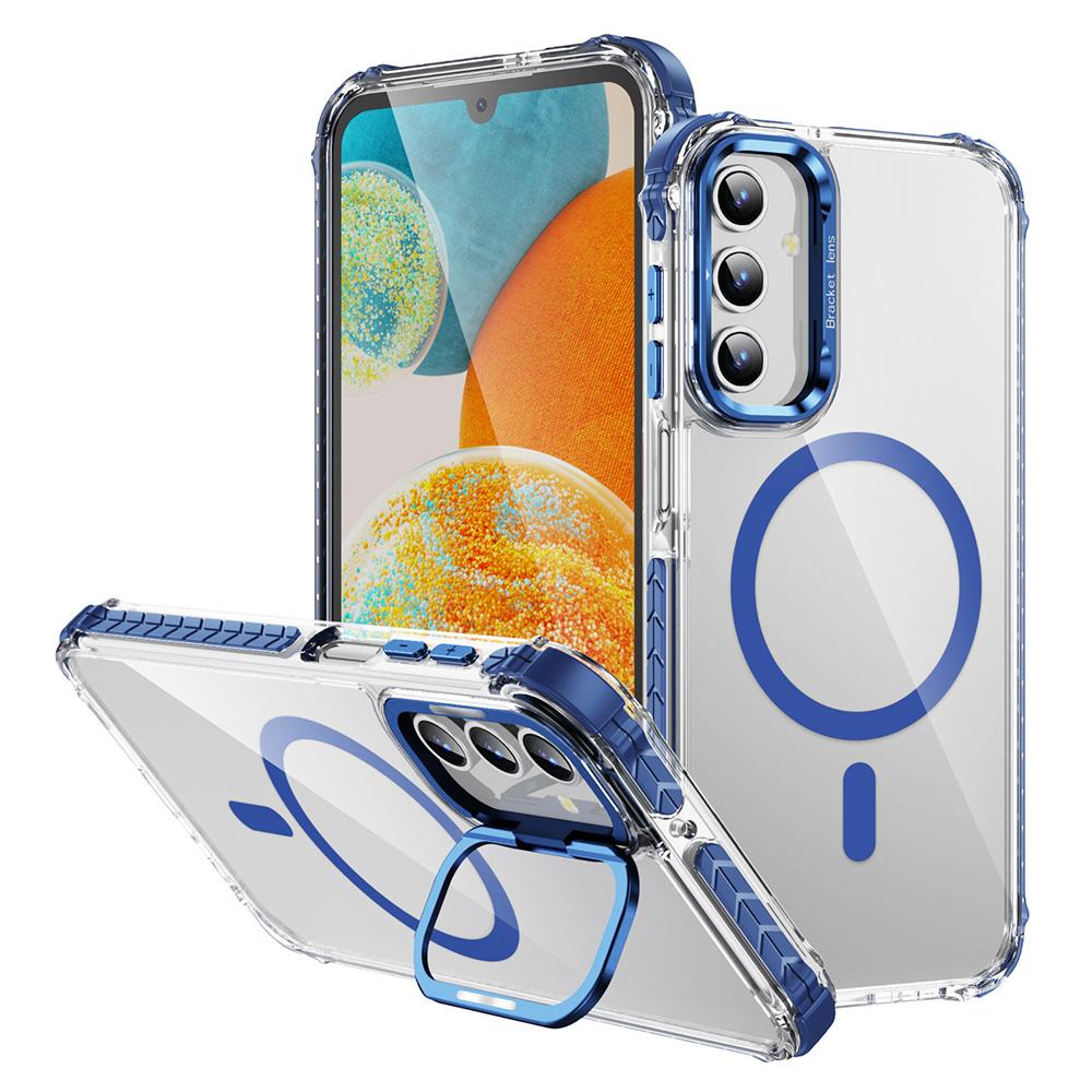 

For Samsung Galaxy S24+ Clear Phone Case with Lens Kickstand Cover Compatible with MagSafe Blue