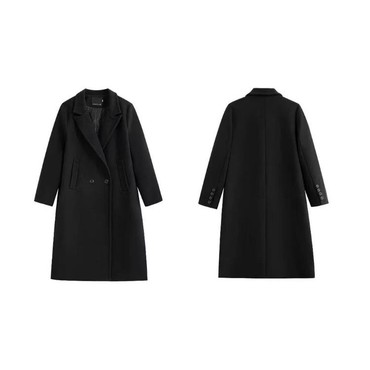 Modny, za kolano, wełniany płaszcz dla kobiet, pogrubiona, stylowa, tweedowa odzież wierzchnia na jesień i zimę