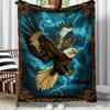 Cozy Flannel Throw Blanket with Retro Blue Lightning Eagle Design - Soft, Warm, Reversible, Stain-Resistant for Couch, Sofa