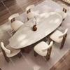 Elegant French Chinese-Style Dining Table, Off-White Travertine with Black Walnut Chairs, Designer Dining Set for Home or Office