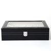 Schwarze Leder-Uhrenaufbewahrungsbox mit 12 Fächern und Perforationsmuster