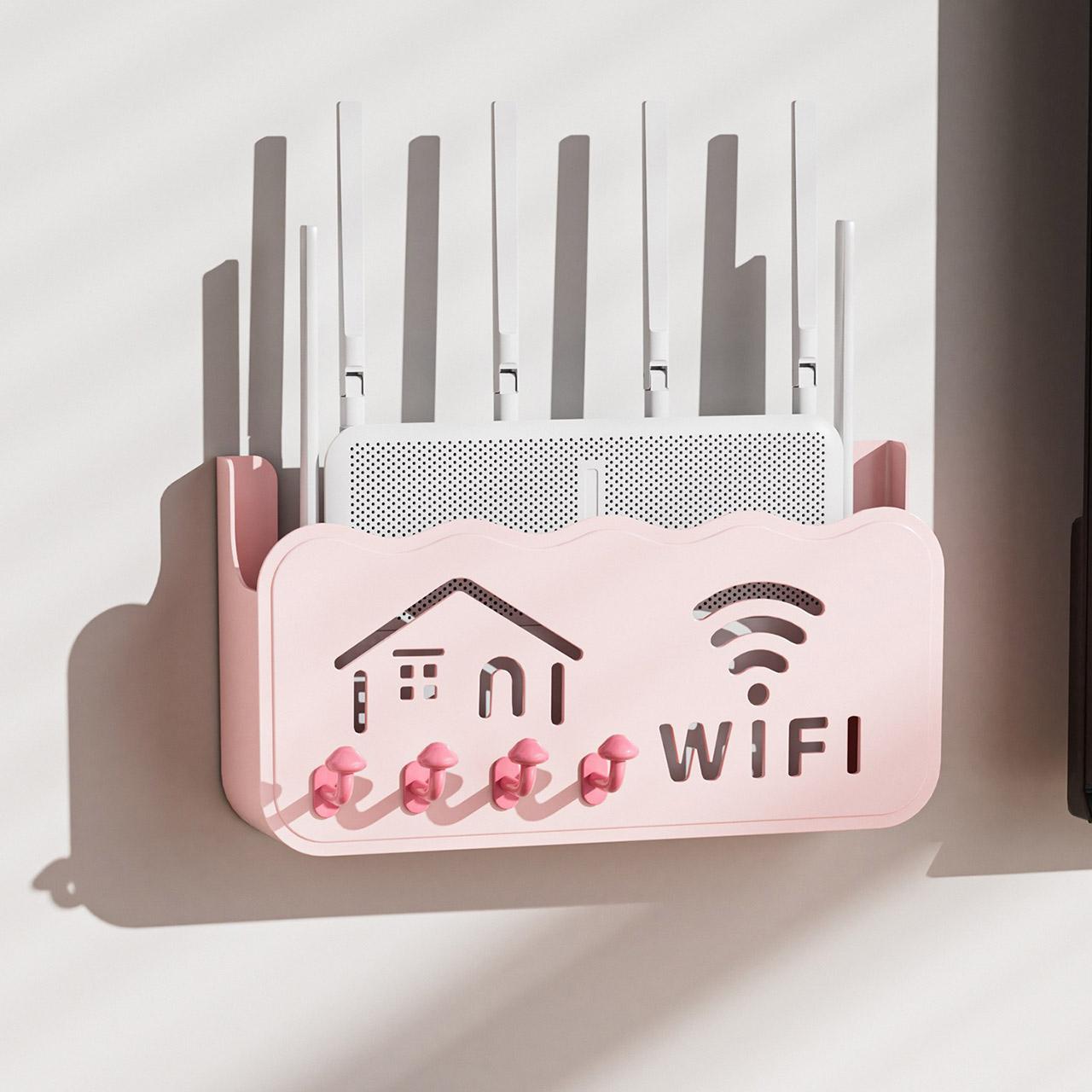 

Настінний органайзер для роутера з гачком, стійка полиця для Wi-Fi роутера, кронштейн для ТВ-приставки з бездротовим WIFI, тримач-органайзер для подовжувача рожевий