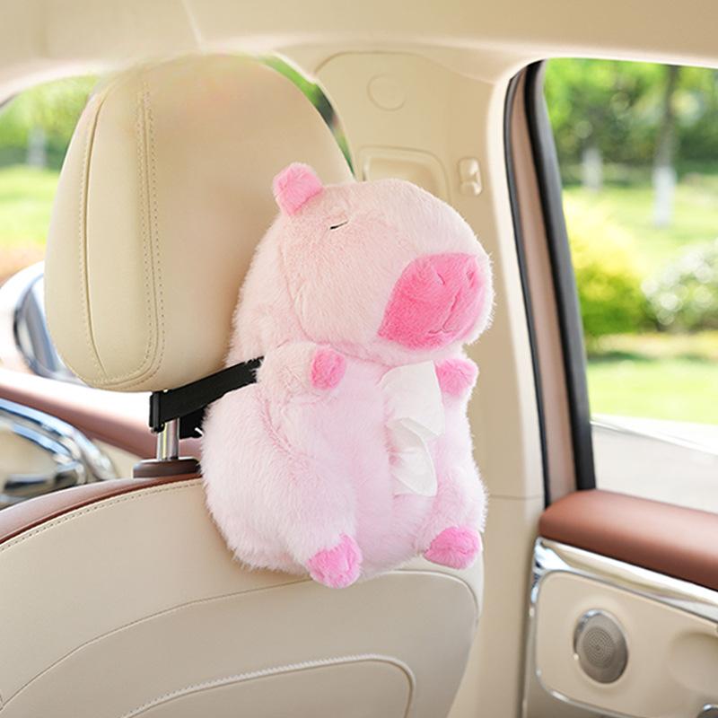 Car Tissue Boxes Capybara Plush accessories Car Backseat Hanging Tissue Bag Box Plush holder cover Auto Toys Interior Decoration
