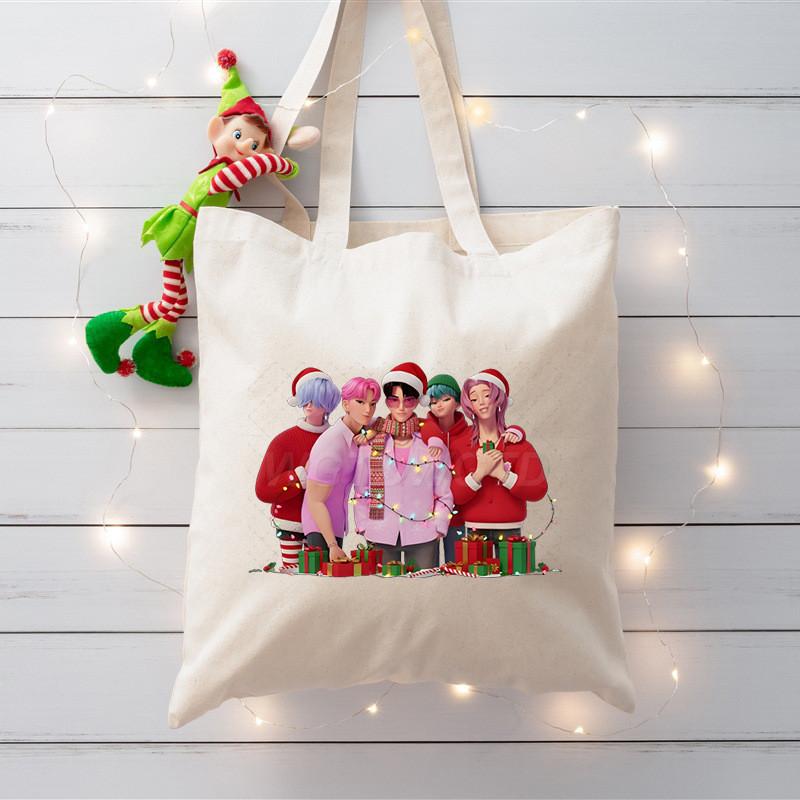 Kids Girls Kpop Rumi Zoey Mira Derpy Sajaboys Printed Christmas New Year Large Capacity Casual Candy Shopping Crossbody Shoulder Bags 39*36cm