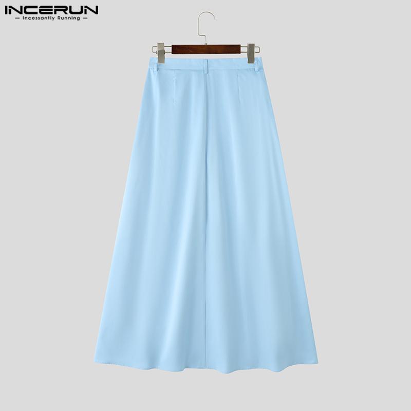 INCERUN Men Zip-up High Waist Double Layers Solid Casual Loose Long Pants Trousers