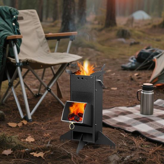 Yousheng Portable Wood Burning Stove Outdoor Camping Hiking Picnic BBQ Cooking Rocket Stove with Handle Stainless Steel Wood Burner Camp Stove