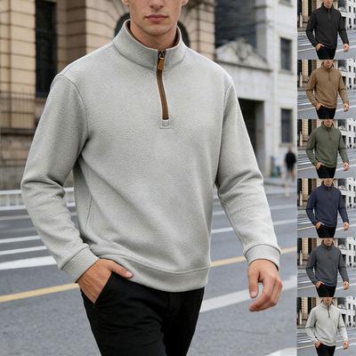 Jesień/Zima Męska Bluza z Zamkiem do Połowy i Stójką, Luźny Krój, Casualowa, do Pracy, w Kratkę