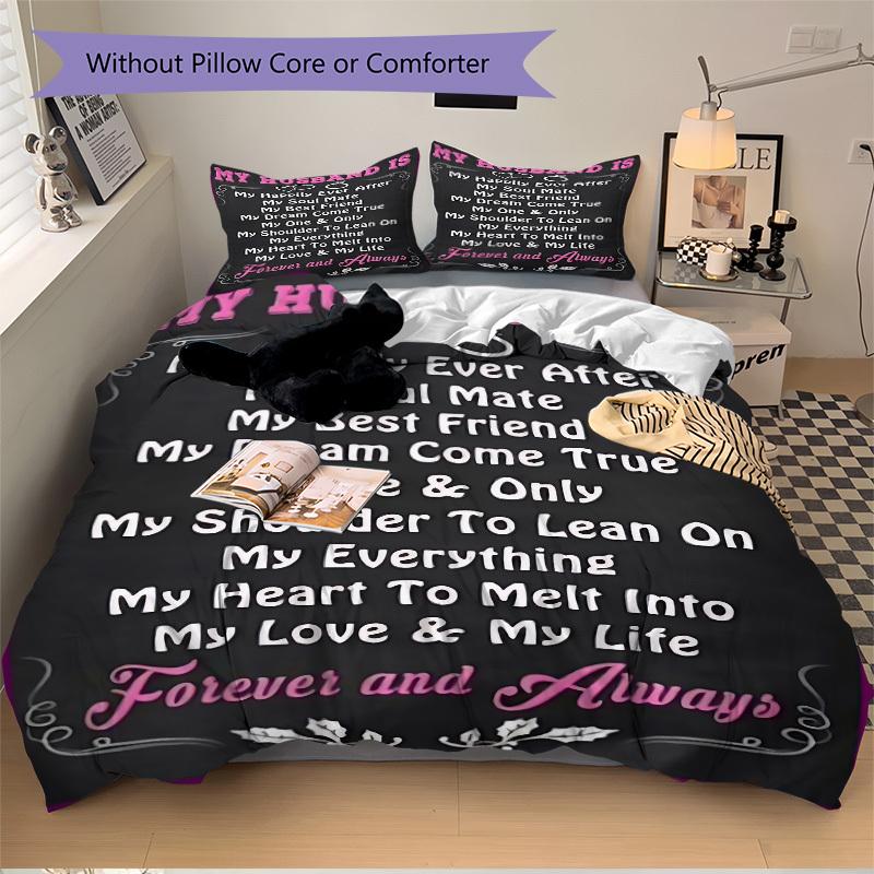 3PCs Husband Appreciation Quote Design Cover Set, Breathable Fabric, Machine Washable (1 Duvet Cover + 2 Pillowcases) (Without Quilt) yy250911100