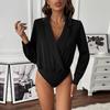 Women's Fashion Casual Solid Color Print Spring Autumn Long Sleeve POLO Neck Bodysuits